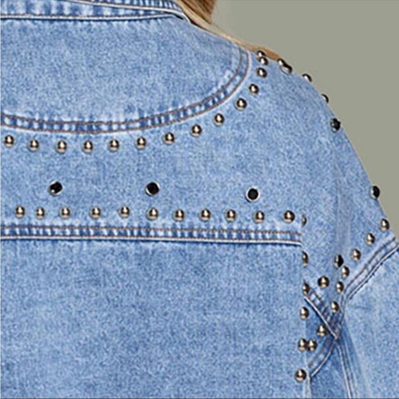 Beaded Pearls and Studs Oversized Distressed Denim Jean Jacket - Picture 6 of 13